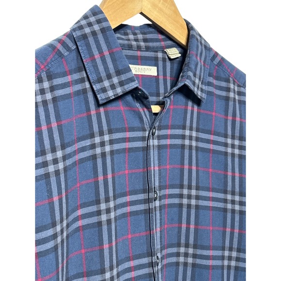 Burberry Brit Blue Gray Red Plaid Check Long Sleeve Button Down Shirt Size Small